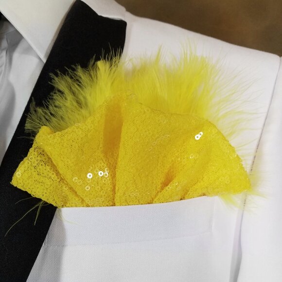 NEW Yellow Sequin Ruffle & Feather Pocket Square Insert - Picture 8 of 10